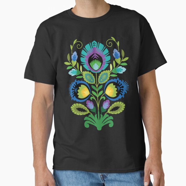 Item preview, Polish Folk Flowers Teal on Black designed and sold by Barbara Pixton.