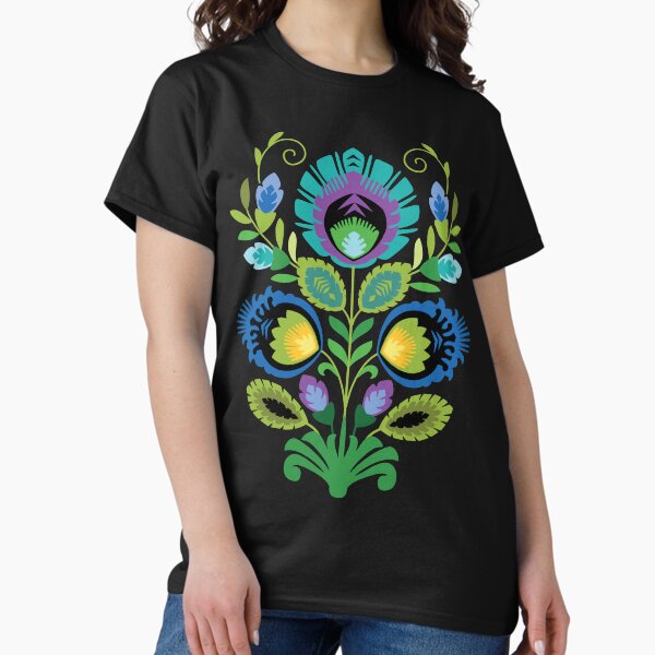 Item preview, Polish Folk Flowers Teal on Black designed and sold by Barbara Pixton.