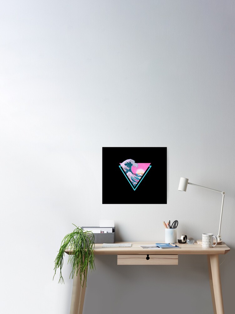 vaporwave aesthetic great wave retro triangle poster by coitocg redbubble