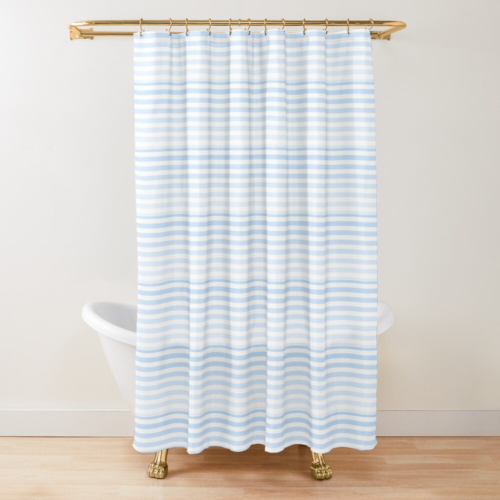 blue striped shower curtain