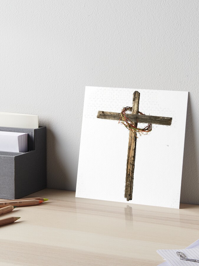 Wooden Christian Cross With a Crown of Thorns Art Board Print for