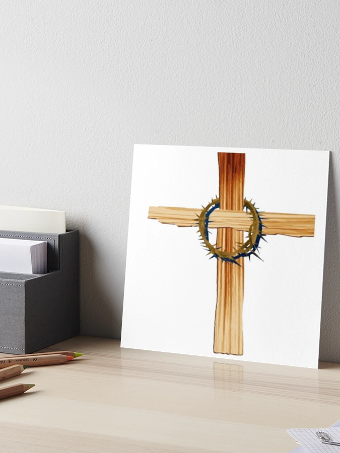 Wooden Christian Cross With a Crown of Thorns Art Board Print for