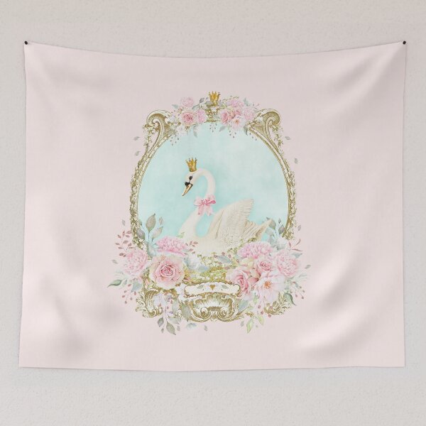 Item preview, The Shabby White Swan, romantic with pink flowers designed and sold by Wendy Paula Patterson.