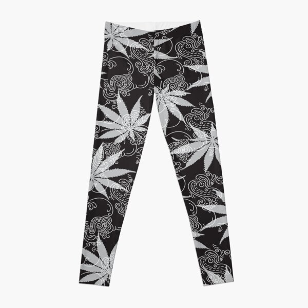 Black and White Flower Weed Leggings