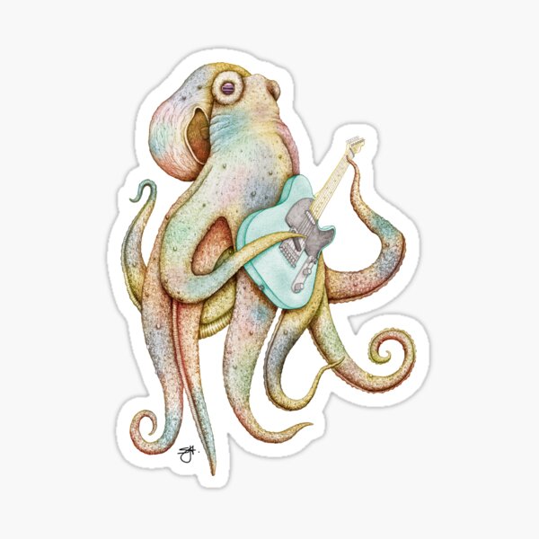 POLAH - the axe wielding Octopus (on black) Sticker