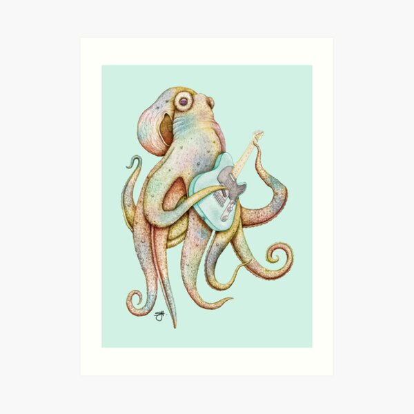 POLAH - the axe wielding Octopus (on Aqua) Art Print