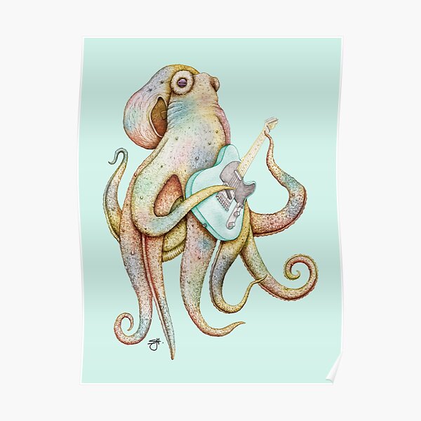 POLAH - the axe wielding Octopus (on Aqua) Poster