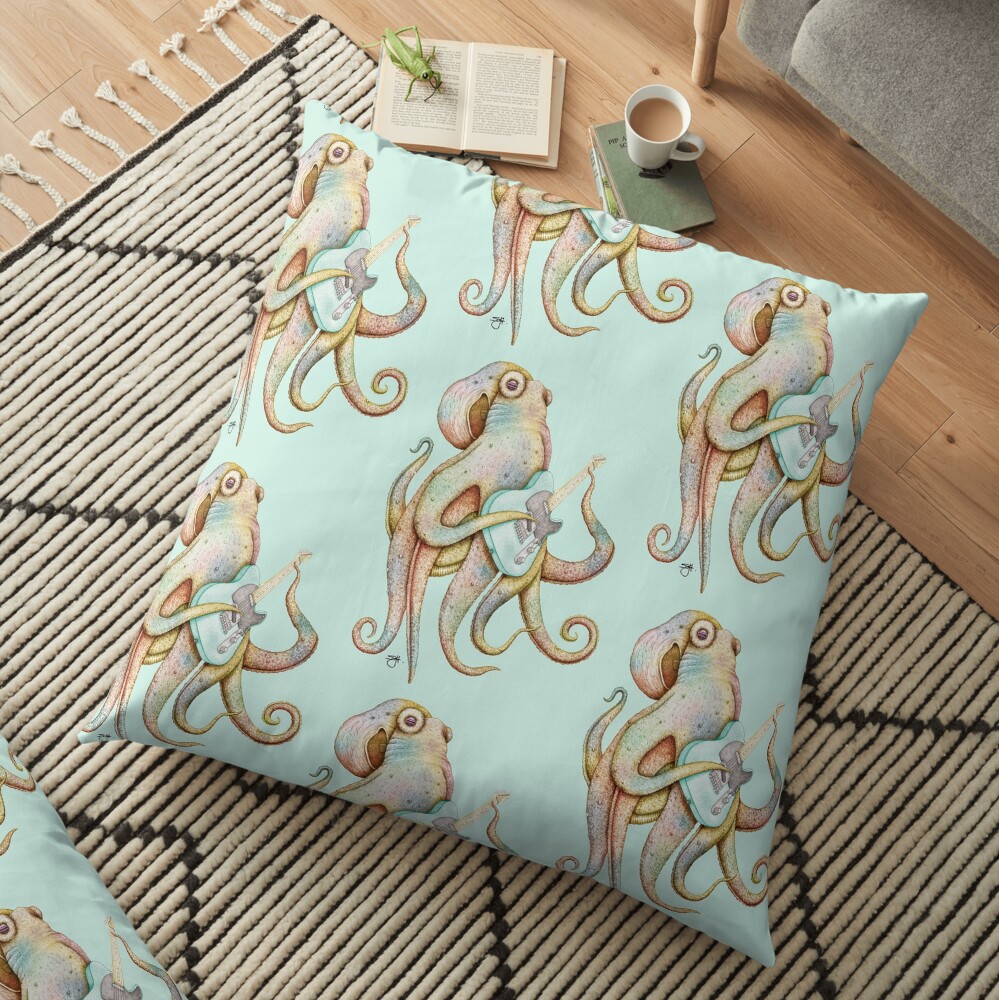 POLAH - the axe wielding Octopus (on Aqua) Floor Pillow