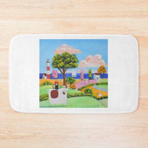 Item preview, Cat and a cow folk art painting designed and sold by GORDON BRUCE ART.