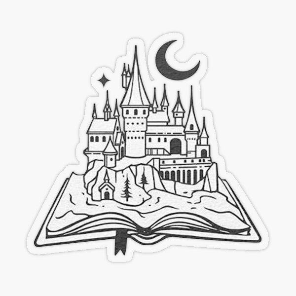 The castle out of the book - Drawing - B&W Transparent Sticker