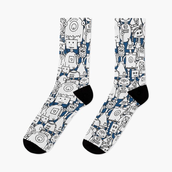 Item preview, White robots on classic blue background designed and sold by FK-UK.