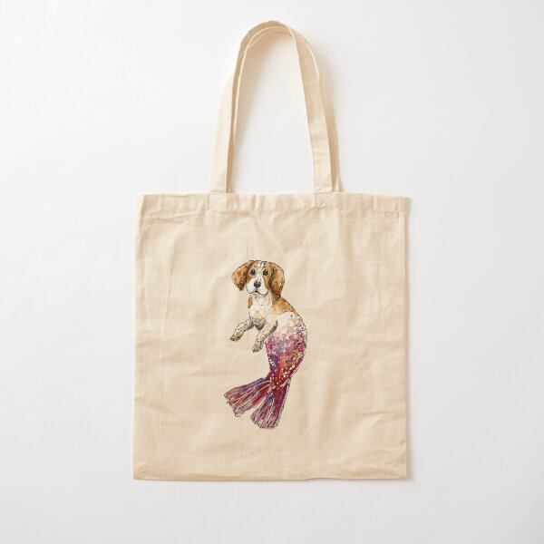Beagle Dog Mermaid Watercolor Cotton Tote Bag