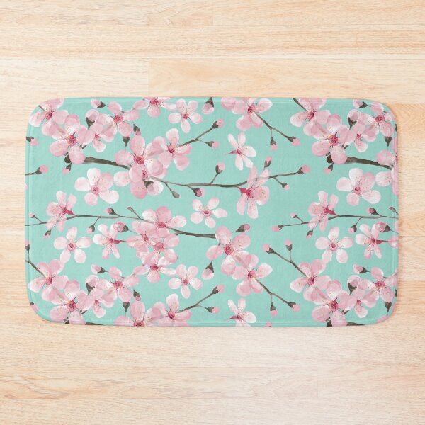 Item preview, cherry blossom on mint, pink cherry blossom watercolor designed and sold by MagentaRose.
