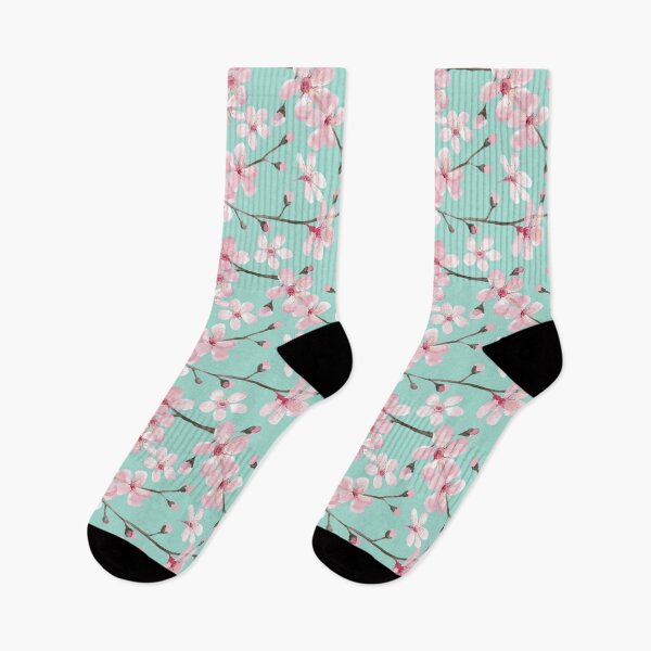 Item preview, cherry blossom on mint, pink cherry blossom watercolor designed and sold by MagentaRose.