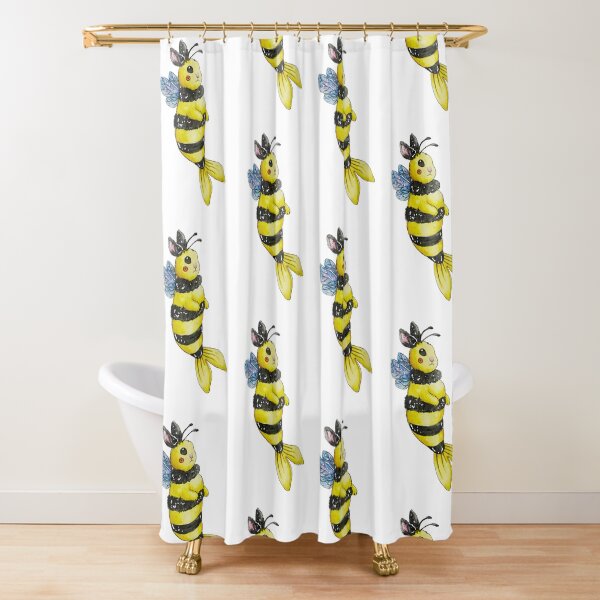 Bumble Bee Bunny Mermaid Watercolor Shower Curtain