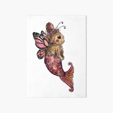 Butterfly Mermaid Bunny Watercolor Art Board Print