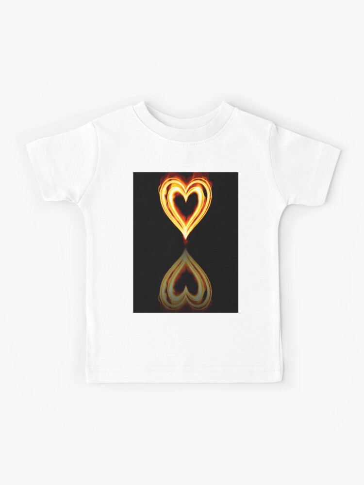 Flaming Heart On Fire With Reflection Kids T Shirt By