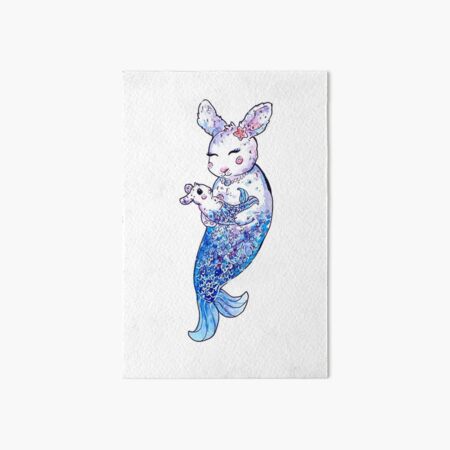 Mermaid Bunny Mother and Baby Nursery Watercolor Art Board Print