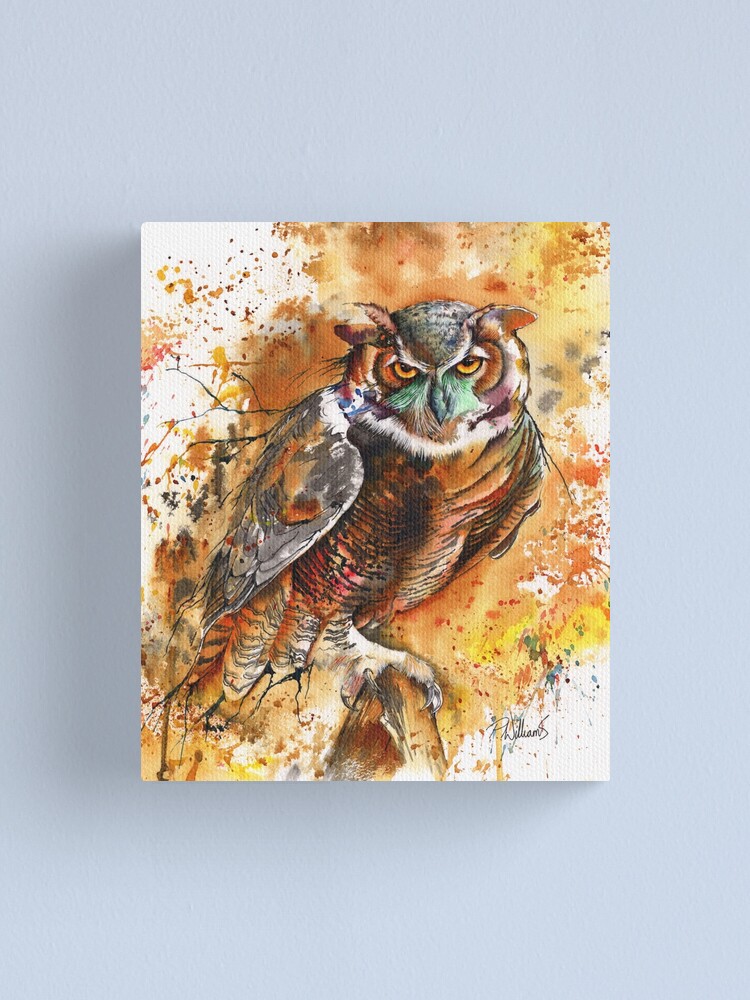 Guardian - LARGE CANVAS Print - owl - bird - ink watercolour splatter painting - by Peter Williams hot ready to hang.