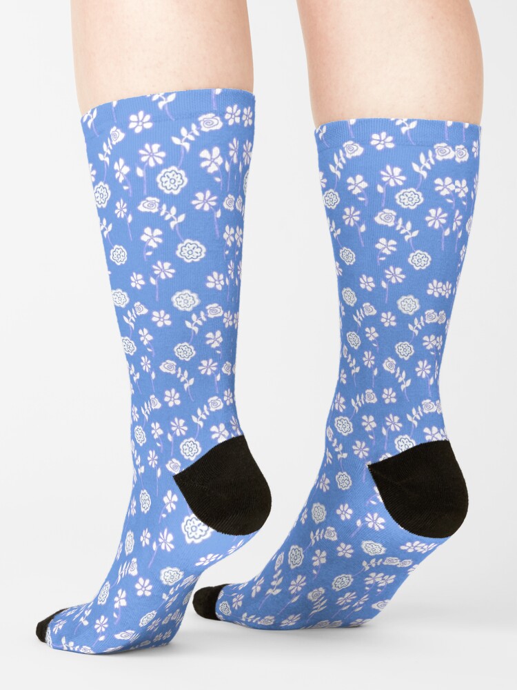 Alternate view of Floral waves in French blue Socks