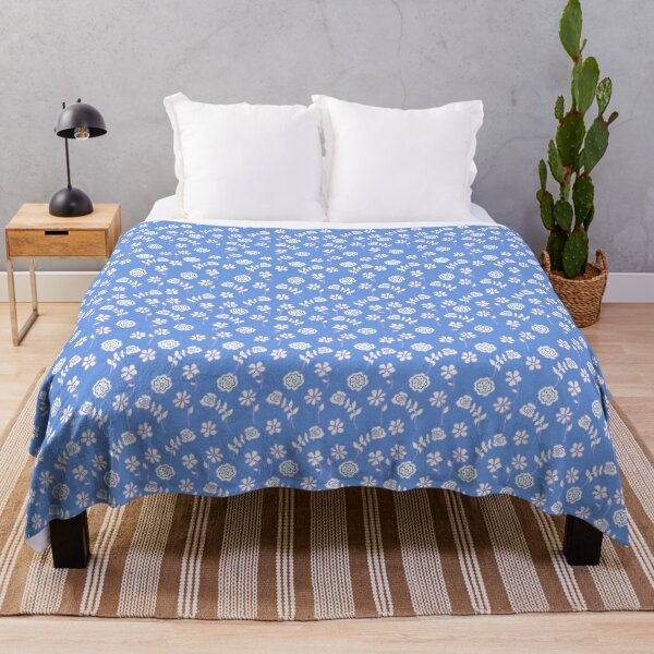 Floral waves in French blue  Throw Blanket