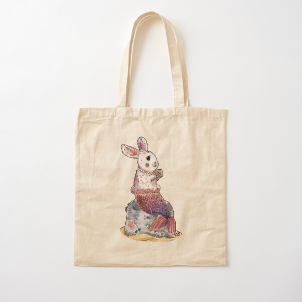Mermaid Bunny Teacup Watercolor Cotton Tote Bag