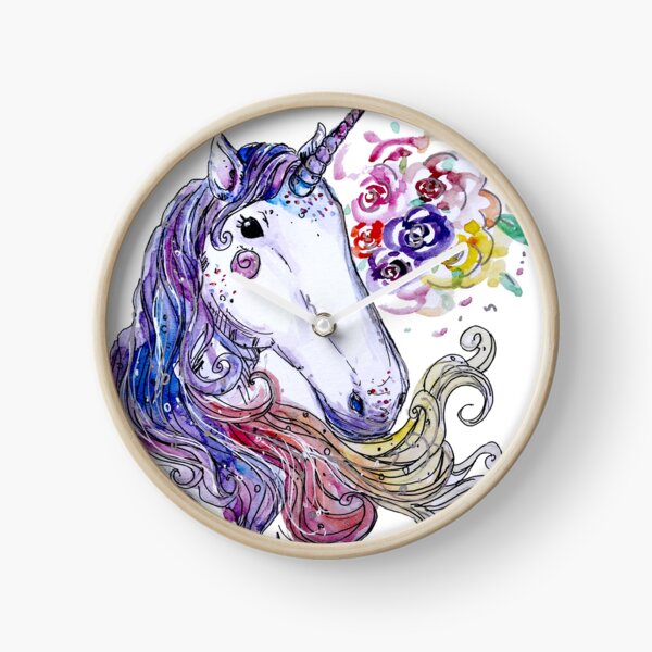 Unicorn Watercolor Clock