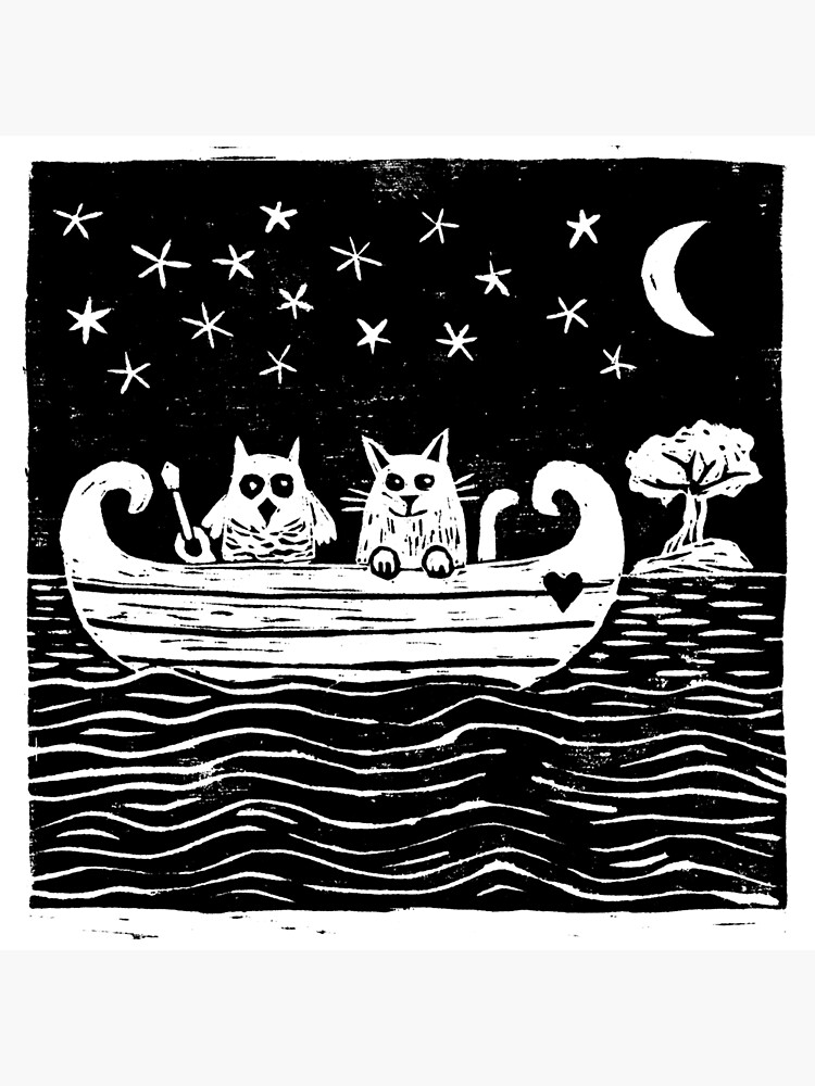 Disover owl and the pussy cat went to sea - woodcut artwork Premium Matte Vertical Poster