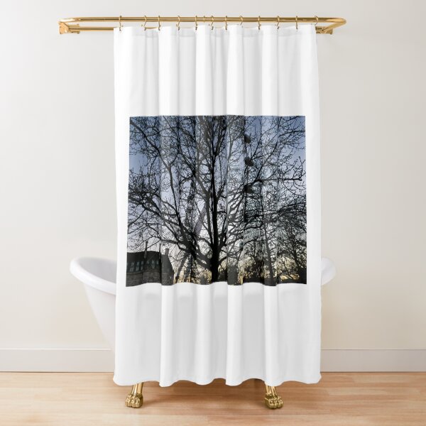 London Eye view thru trees near it Shower Curtain