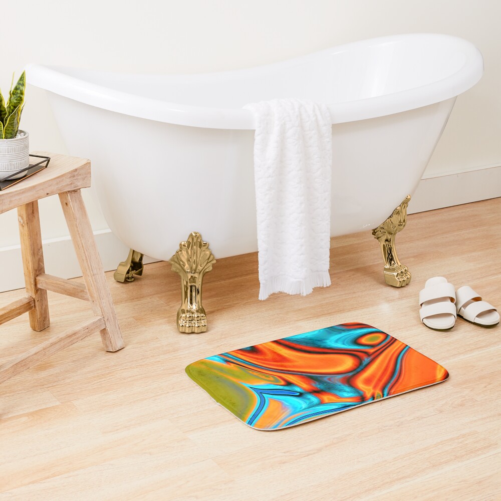vivid modern Southwest hipster turquoise orange swirls Bath Mat