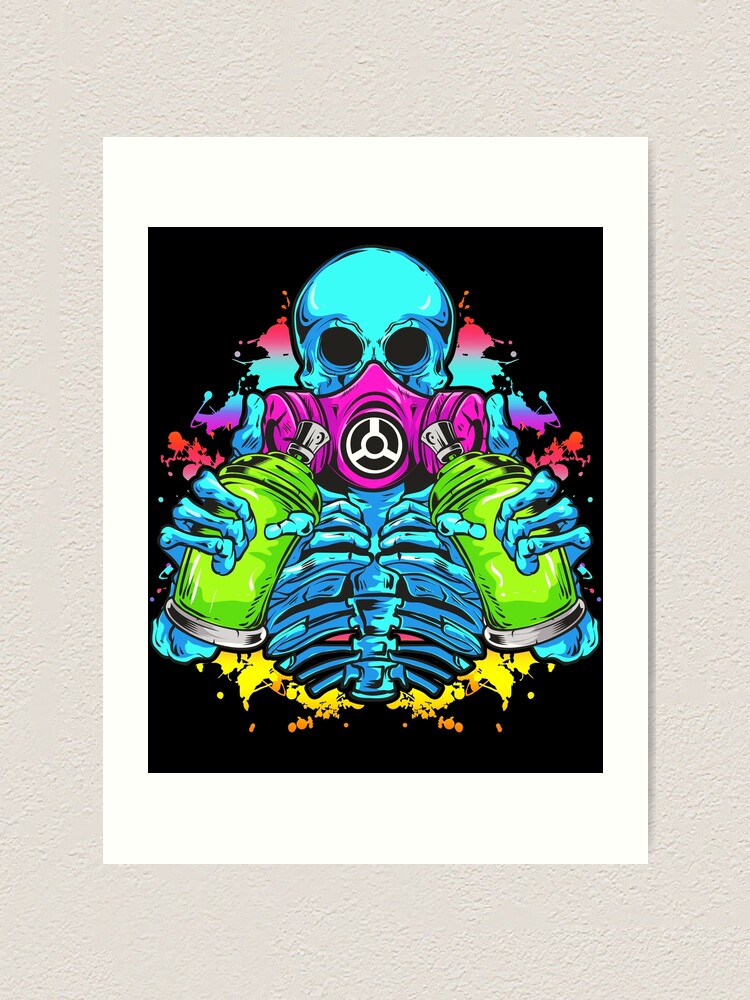 Retro Skull Graffiti Street Art Wall Art | Vintage 90s Spray Paint Pop Art  Poster Illustration