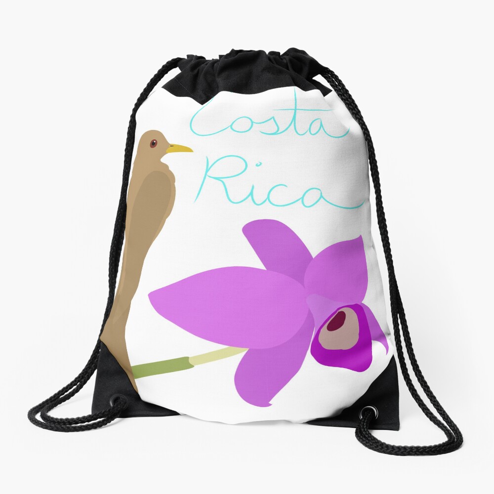 Costa Rica: Guaria Morada and Clay Colored Thrush Drawstring Bag