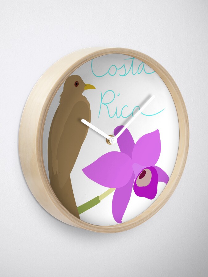 Alternate view of Costa Rica: Guaria Morada and Clay Colored Thrush Clock