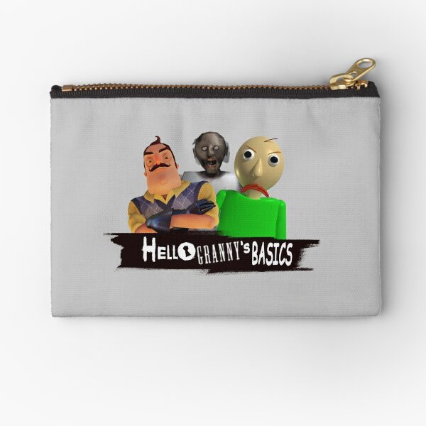 Baldi Granny And Hello Neighbor With Weapons Zipper Pouch By Bethxvii Redbubble - baldis basics roblox not scary