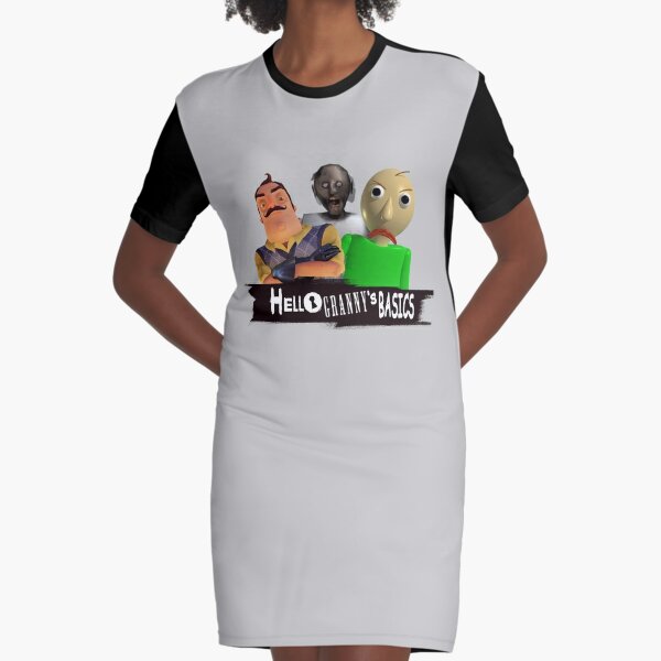 Hello Neighbor Granny And Baldi S Basics Graphic T Shirt Dress By Bethxvii Redbubble - playtime baldi shirt roblox