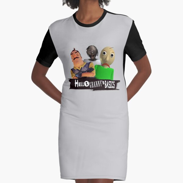 Hello Granny S Basics Blue Hello Neighbor Baldis Basics And Granny Horror Game Graphic T Shirt Dress By Bethxvii Redbubble - hello neighbor roblox shirt