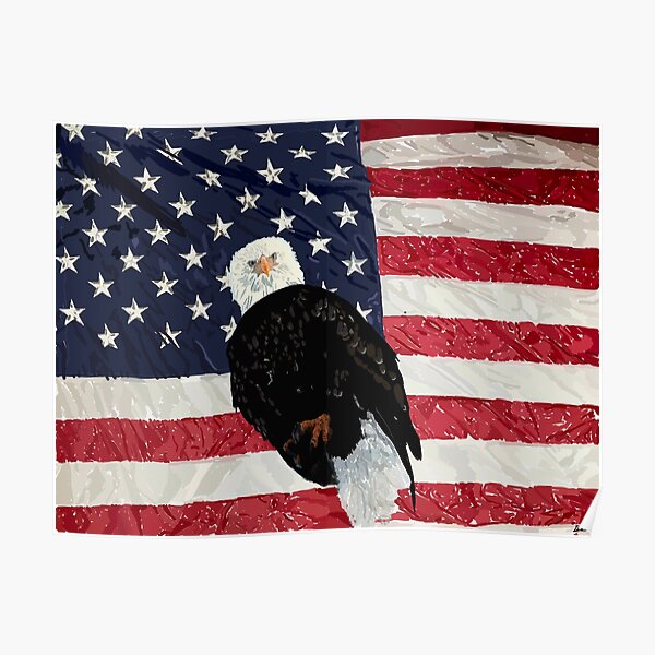 Patriotic Eagle and American Flag Poster