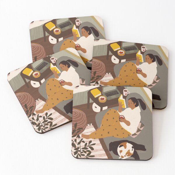 Item preview, Girl is Reading a Book at Cozy Home Interior with a Cat designed and sold by hallotoia.