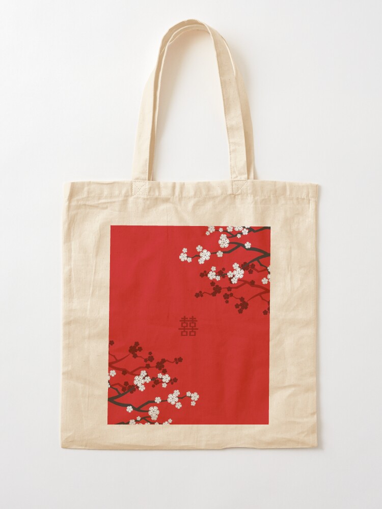 Red Japanese Cherry Blossom Tote Bag