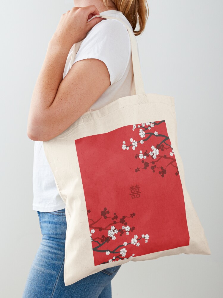 Red Japanese Cherry Blossom Tote Bag