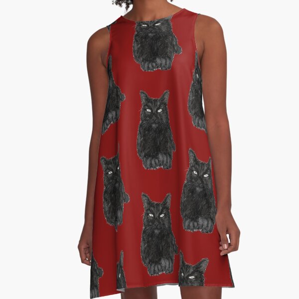 Black Cat A-Line Dress