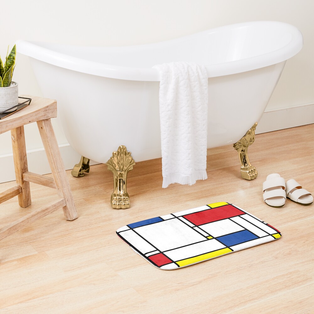Mondrian Minimalist De Stijl Modern Art © fatfatin Bath Mat