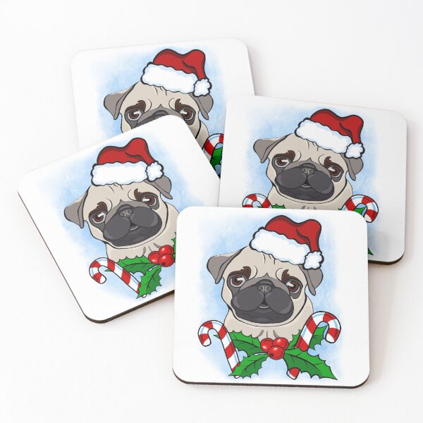 Item preview, Christmas Pug Dog with Santa Claus Hat, Candy Canes and Holly designed and sold by Camille Woodward.