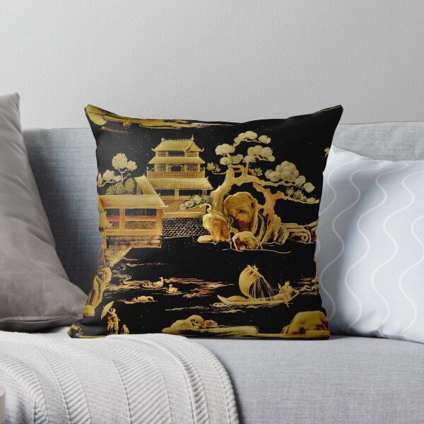 BLACK GOLD PAGODA GARDENS House of Harlequin Throw Pillow