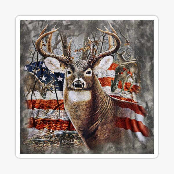 Deer Rifle Trees American Flag Decals
