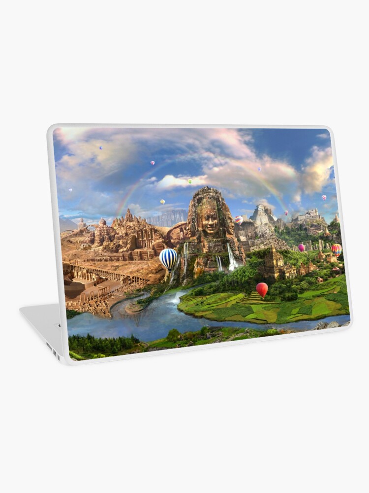 Thumbnail 1 of 2, Laptop Skin, Valley Of The Temples - spiritual, peaceful temple art coexist designed and sold by EPMattson.