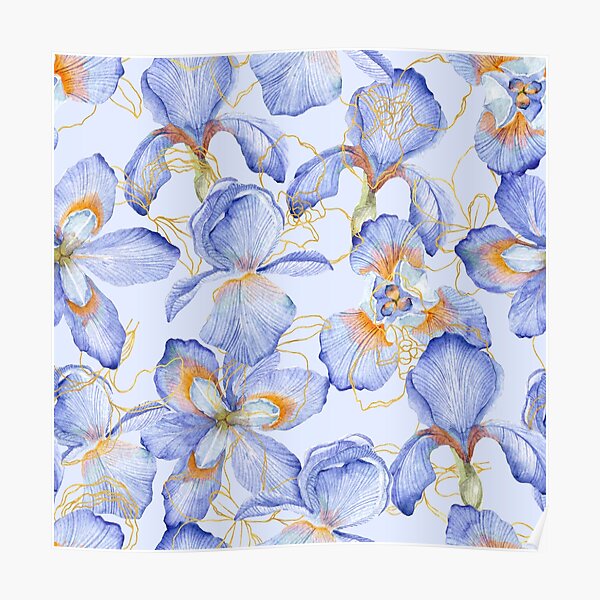 Irises. Gold and blue Poster