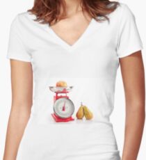 Kitchen red weight scale utensil Women's Fitted V-Neck T-Shirt