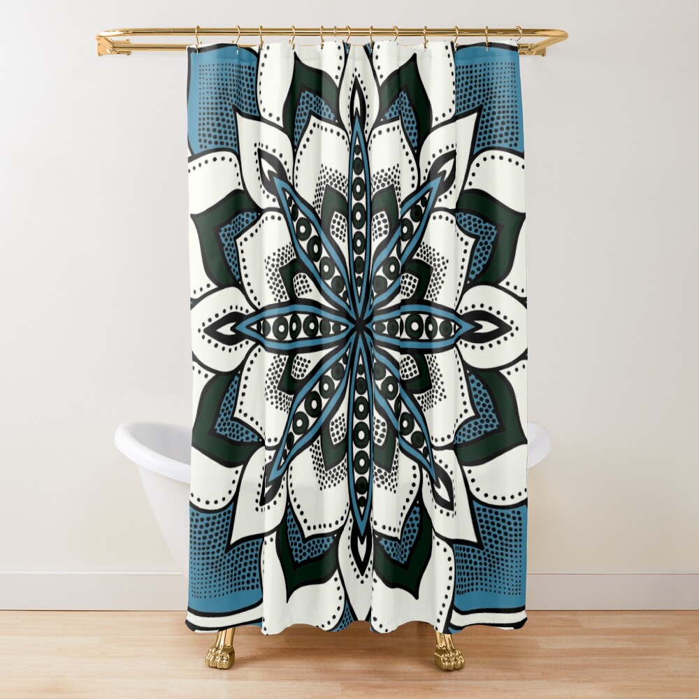 teal and black shower curtain