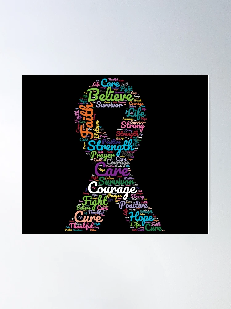 Cancer Awareness Ribbon With Positive Support Words  Poster for